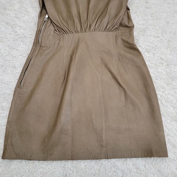 NWT Zara Leather Dress Padded Shoulder Mini Taupe - Picture 16 of 16